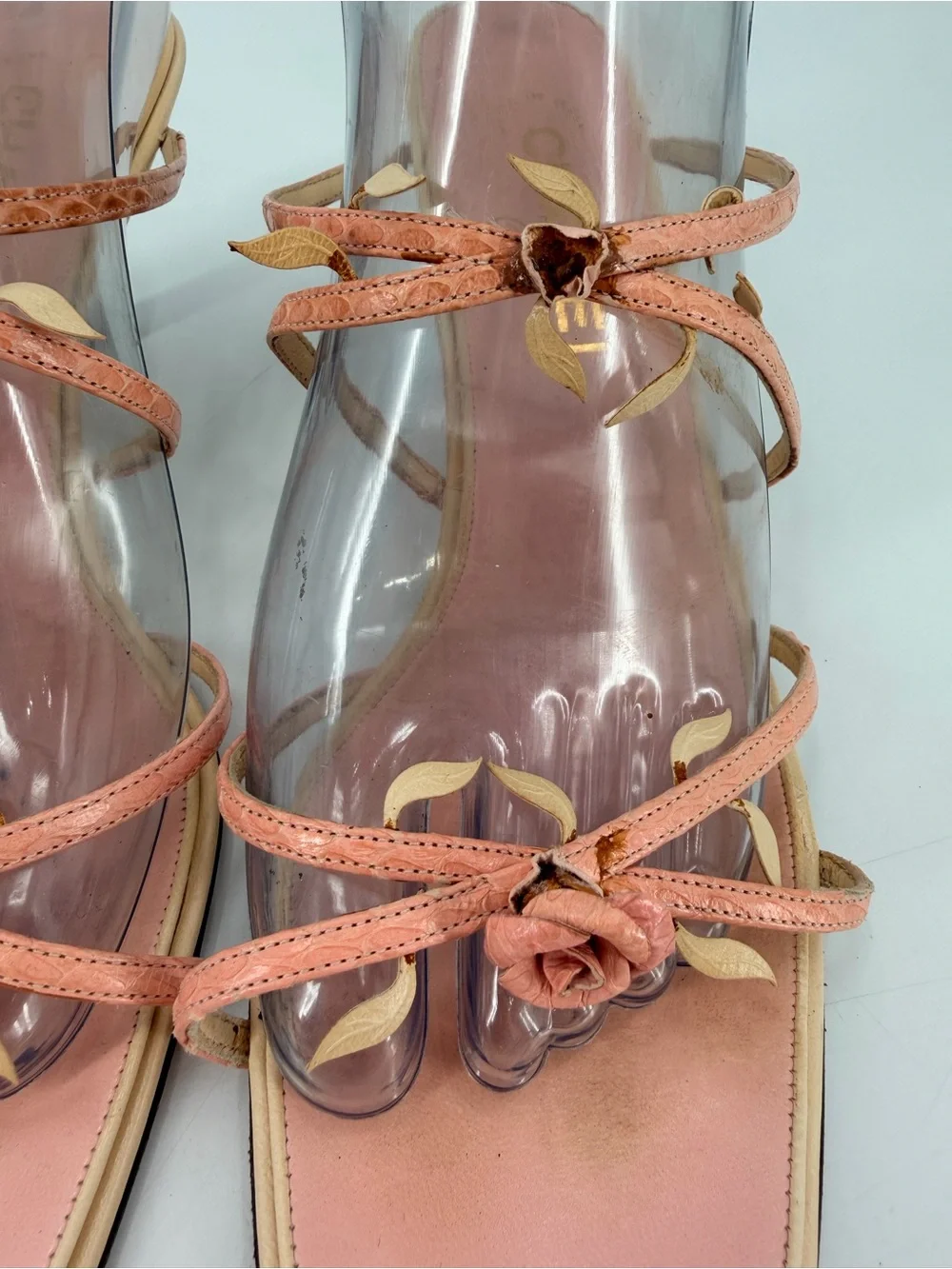 Vintage Y2K Chanel 2001 Rare Strappy Pink Dainty Rosebud Rose Sandals 38.5 FLAWS - Picture 3 of 10
